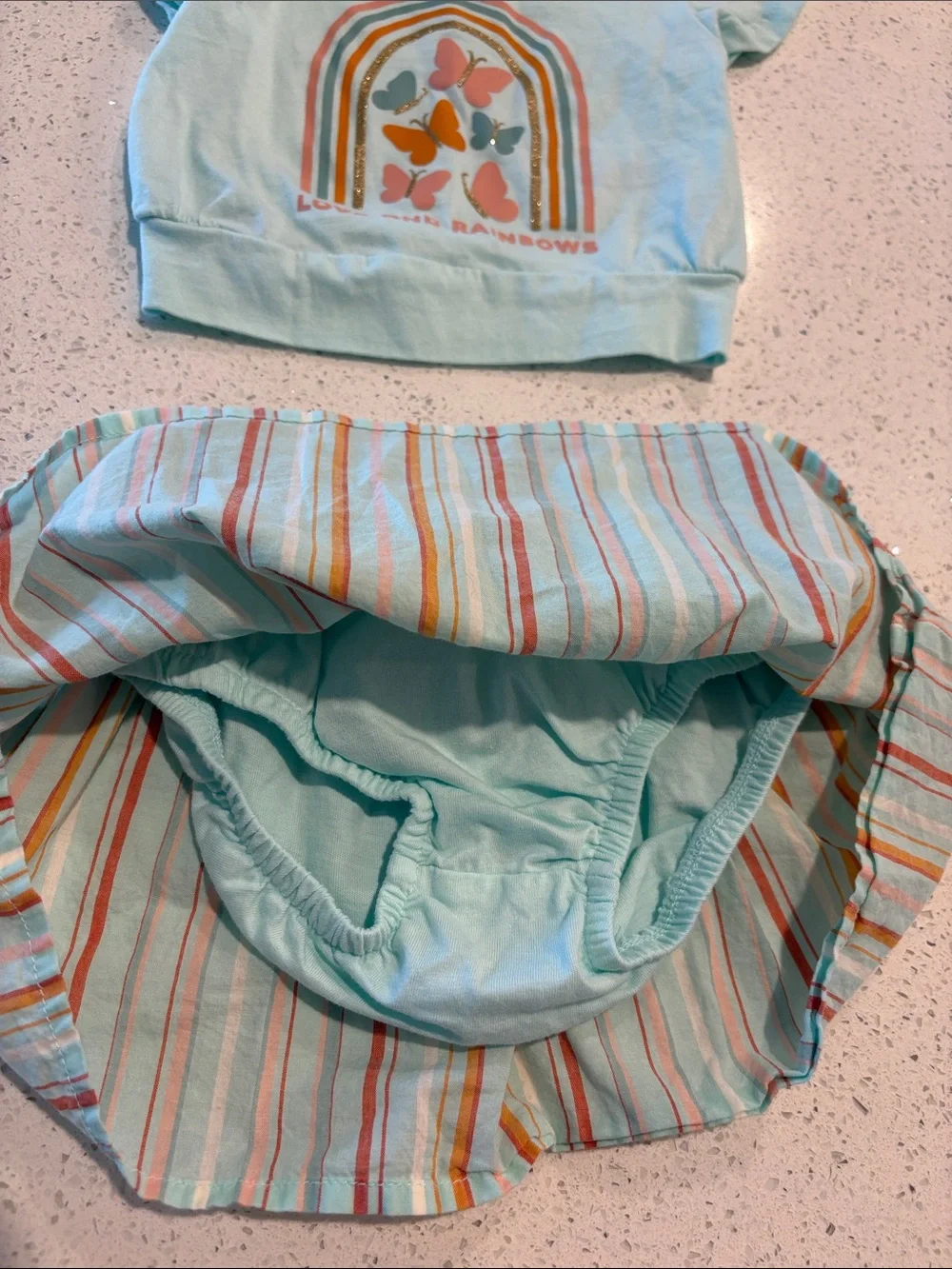 Carter's Mint Striped Cotton Skirt with Rainbow Butterfly Graphic Tee-  9 Months